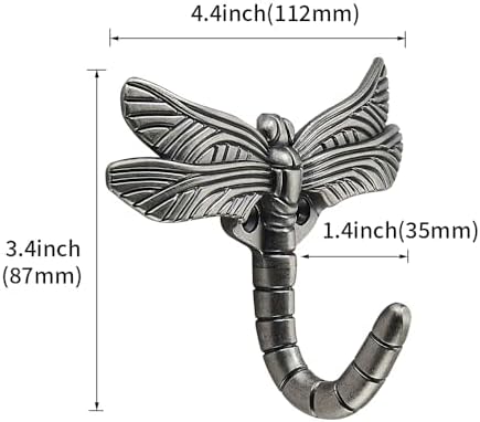 khtumeware 4 Pack Dragonfly Wall Mounted Antique Silver Hooks, Animal Heavy - Image 3