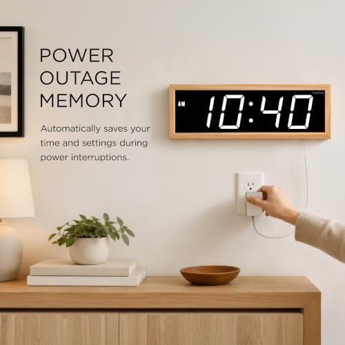 Ivation Large Digital Wall Clock, Big LED Display & Stylish Wood Frame - Image 6