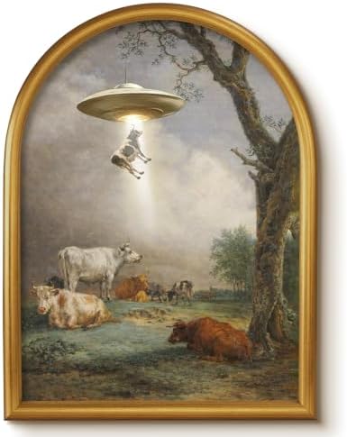 VIYYIEA Vintage Ufo Wall Art, Whimsical Cow by VIYYIEAART