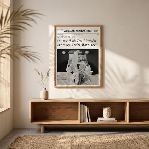 Funky Black and White Newspaper Wall Art 20x30 in Wood Grain Frame Humor Quotes - Image 2