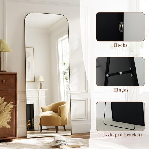 Arched Floor Standing Mirror 56"x21"Black - Image 5