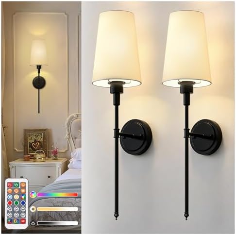 Battery Operated Wall Sconce: Set of 2 Wireless Wall Light 12000mAh by DORESshop