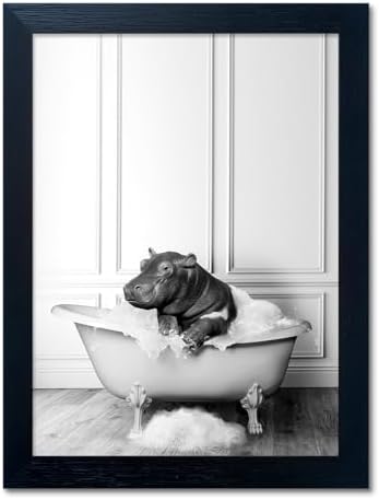 Funny Hippo in Bathtub Framed Wall Art by Melpa+Art