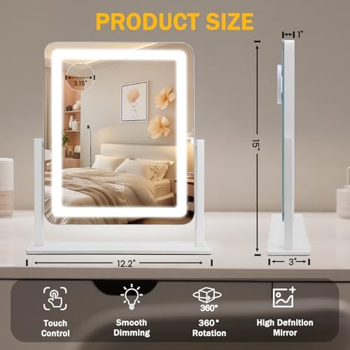 Vanity Mirror with Lights, HD Mirror, Smart Touch with 3-Color Lighting - Image 3