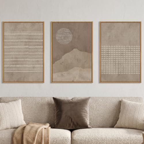 Aryroi Mid Century Modern Tan Beige Framed Canvas Wall Art Set-16"x24"x3 by Aryroi