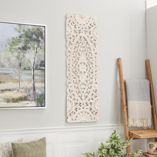 Deco 79 Wooden Floral Handmade Home Wall Decor Intricately Carved Wall Sculpture - Image 3