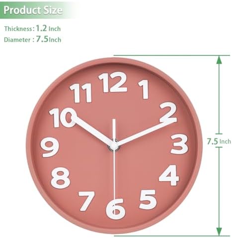 8-Inch Pink Modern Wall Clock – Silent Non-Ticking, 3D Large Numbers, Accurate - Image 6