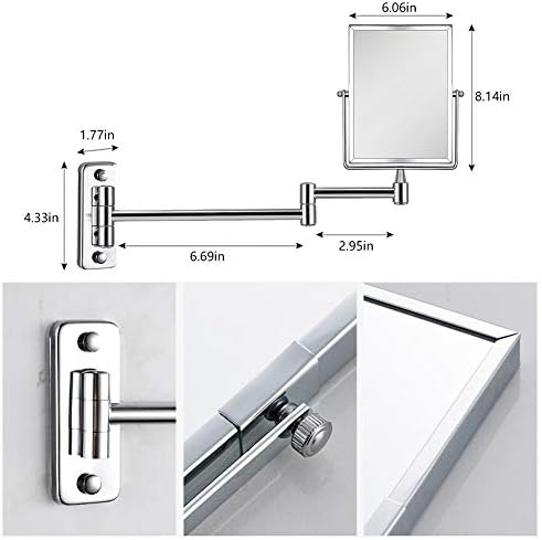 QiMH 3X Magnifying Wall Mounted Vanity Makeup Mirror | Rectangular 8x6 Inch - Image 6