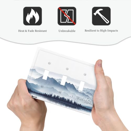 Decorative Switch Plates Mountain Foggy Lake Boat Grey Blue Forest Birds 3 Gang - Image 6