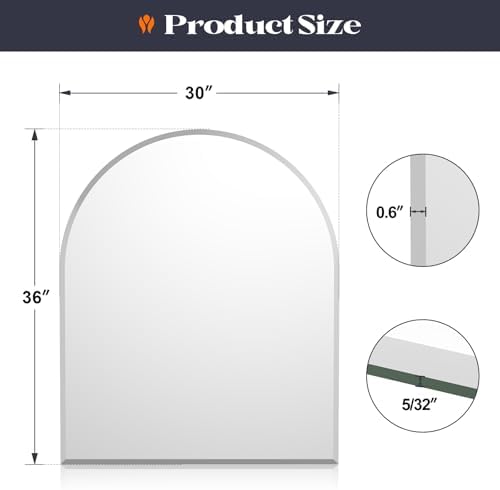 Frameless Bathroom Mirror, Arch Wall Mounted Mirror - Image 4