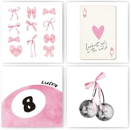 okaxscm Pink Coquette Trendy Preppy Wall Art Prints Set of 4, Coquette Room by okaxscm