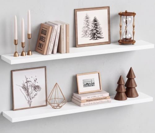 White Floating Shelves 48 inch Long, Large Wall Shelf by Harwaya