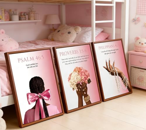 3Pcs Trendy Pink Christian Canvas Wall Art, Preppy Bible Verse Posters Print - Image 3