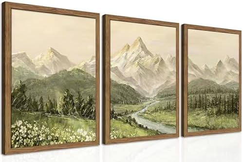 Framed Mountain Wall Art for Living Room, Vintage Forest Rustic Farmhouse by fancynewWallArt