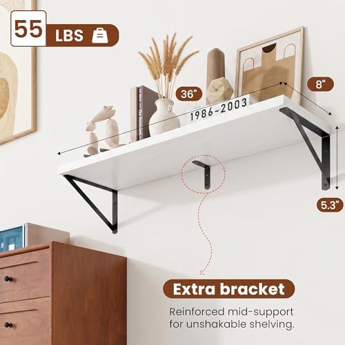 Deep Wall Shelves 36"W x 8"D Engineered Wood Floating Shelves - Image 3