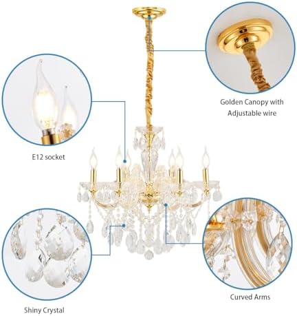 YLONG-ZS 6-Light Crystal Gold Chandelier Light Fixture - Image 6