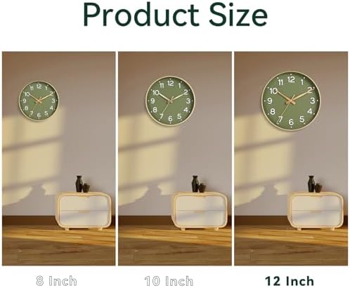 Roymnie 12 Inch Wall Clock Battery Operated Silent Non Ticking Green Analog - Image 2