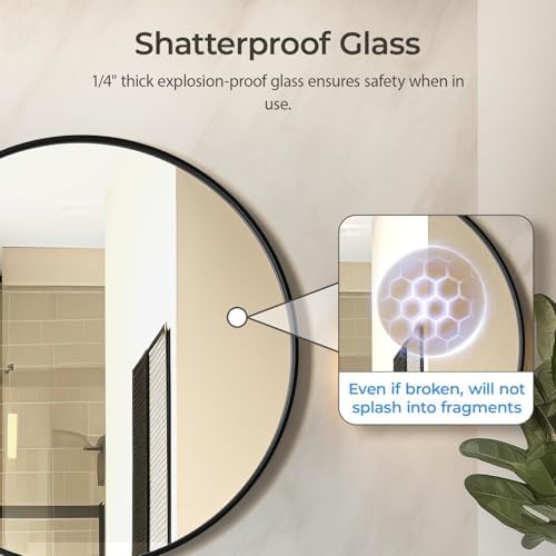 USHOWER 24 Inch Black Round Mirror - Image 2