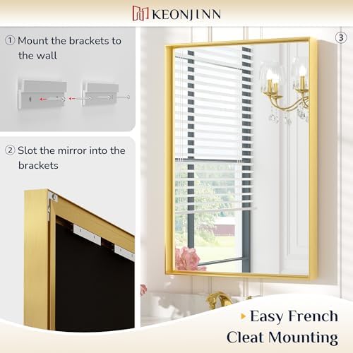 Keonjinn 22x30 Inch Gold Bathroom Mirror - Image 5