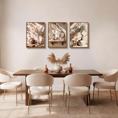3pcs Wabi Sabi Boho Olive Tree Pampas Grass Framed Canvas Wall Art - Image 5