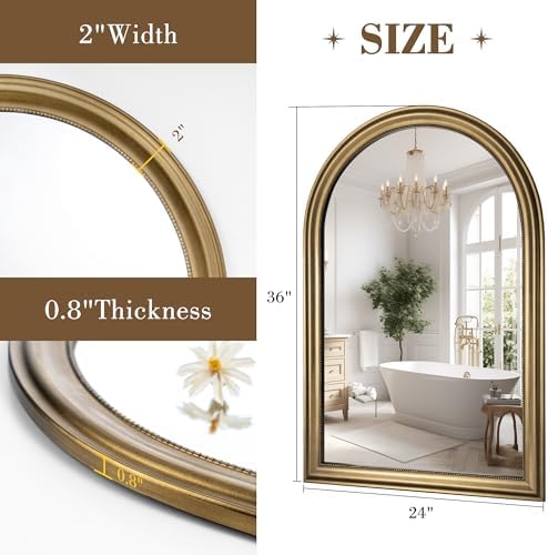 Axeman 24x36 Arched Wall Mirror, Decorative Bathroom Mirror, Traditional - Image 5