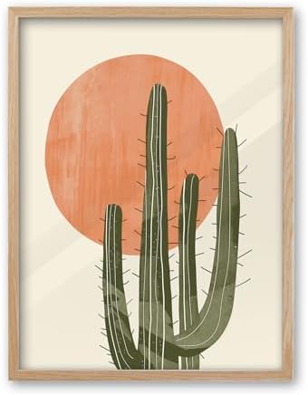 iHery 16x20in Natural OAK Wood Framed Cactus Sunset Wall Art by iHery