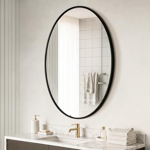 Black Oval Bathroom Mirror for Wall - Image 3