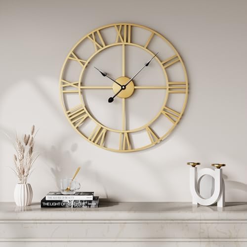 Cuspin 20 Inch Wall Clock Gold Modern Metal Round Decorative Clock - Image 2