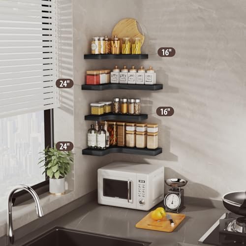 SAUMONIERES Corner Floating Shelves 24 Inch Wall Mount Shelf Solid Wood - Image 7