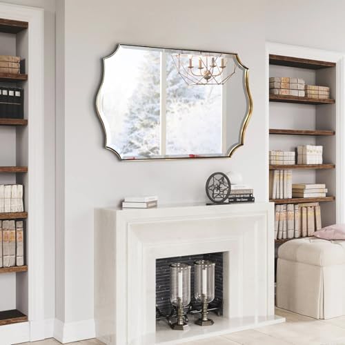 POZINO 40"x24" Premium Brushed Gold Scalloped Beveled Bathroom Mirror - Image 6