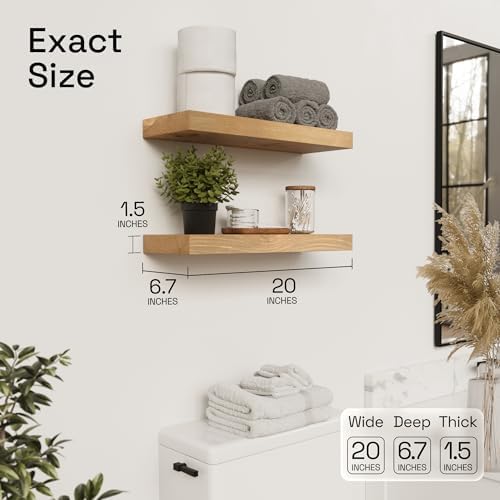 Natural Wood Floating Shelves for Wall 20 Inch Oak, Wooden Bathroom Shelf - Image 3