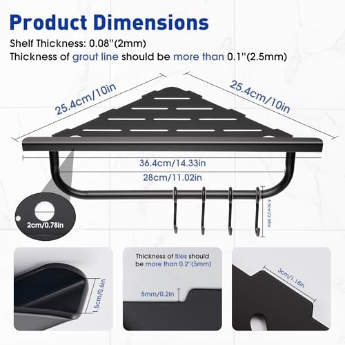 Corner Shower Shelf, 304 Stainless Steel Recessed Bathroom Shelves, Grout in - Image 5