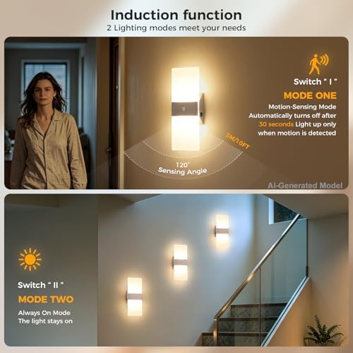 Motion Sensor Wall Sconce Set of 2, Hardwired Indoor Wall Lights - Image 2