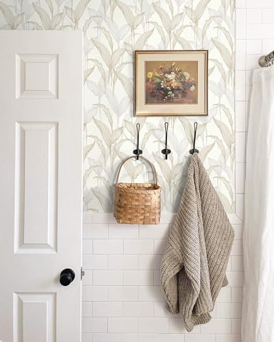 Heroad Peel and Stick Wallpaper Boho Contact Paper Modern Neutral Beige Leaf - Image 2