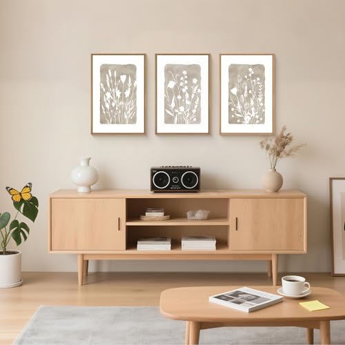 FWIEXA Neutral Botanical Canvas Wall Art Set 3, Minimalist Boho Wildflowr - Image 2