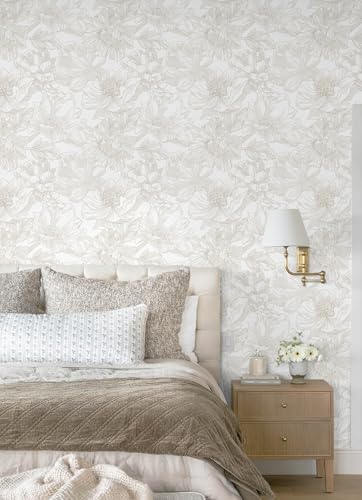 Dimoon 393"x17.3" Peel and Stick Wallpaper Floral Beige Neutral White Boho - Image 2