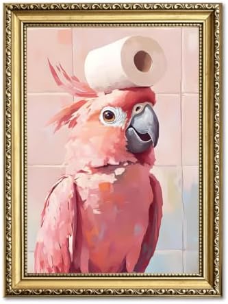 Funny Pink Cockatoo Bathroom Wall Art, Cute Bird Toilet Paper Wall Decor by Unknown