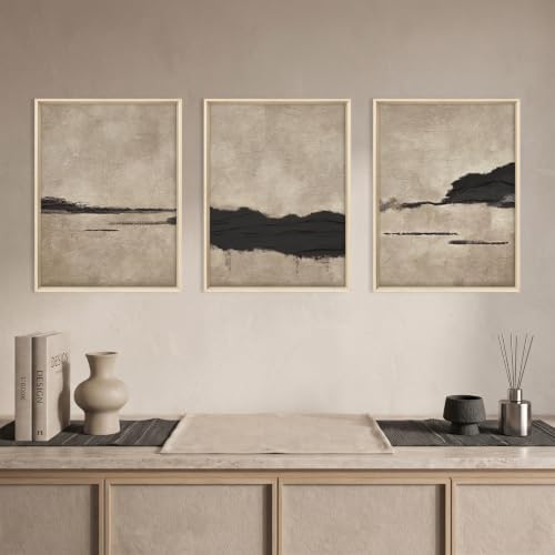 Aryroi Black and Tan Abstract Neutral Framed Canvas Wall Art Set, Dark Brown - Image 3