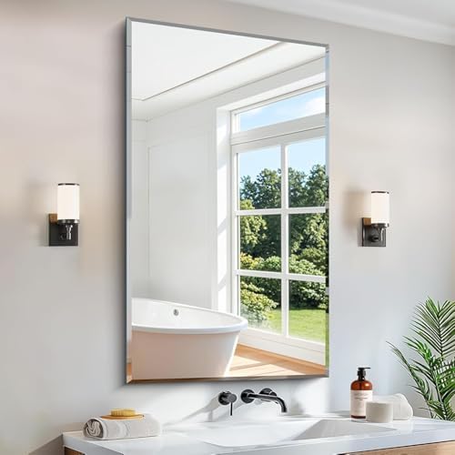 CILIBER Beveled Mirror, 24x40 Frameless Beveled Bathroom Mirrors by CILIBER