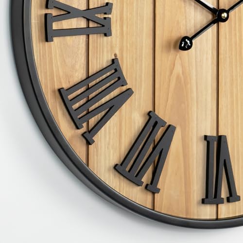 Large Wall Clock 24IN, Silent Metal Wood Style Wall Clocks Battery Operated - Image 6