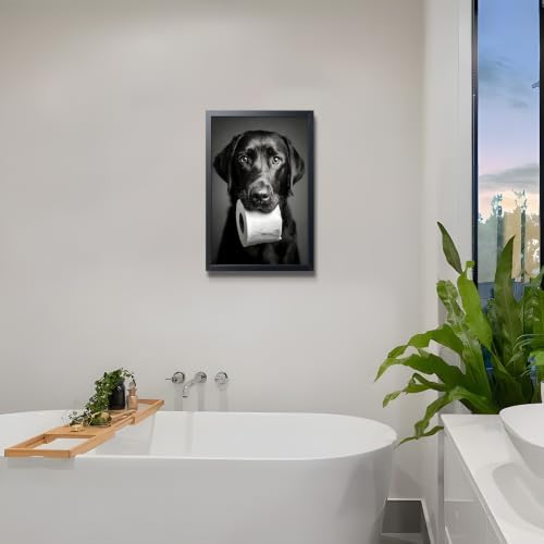 Black and White Bathroom Wall Art, Funny Labrador Dog Canvas Prints Poster - Image 6
