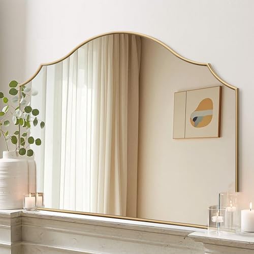 Besdomus Gold Scalloped Wall Mirror: 40"x29" Large Wooden Bathroom Mirror by Besdomus