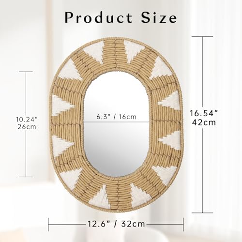 Briful Bohomain Wall Mirror Oval Decorative Mirror Seagrass Wall-Mounted Mirror - Image 2