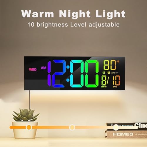 JALL 13" Large Digital Wall Mount Clock, Count Down Timer, Big LED, 8 RGB Color - Image 4