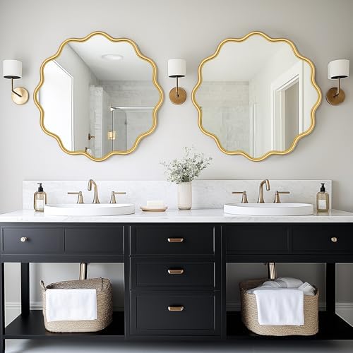 PROHOMEWARE Gold Round Mirror 30 Inch Wavy Bathroom Vanity Mirror Gold Frame - Image 2