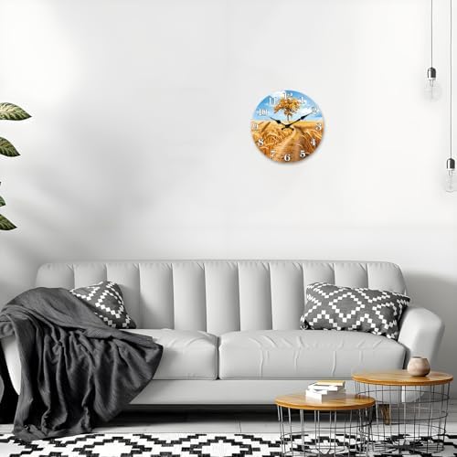 XNM 12 Inch Gold Wheat Field Wooden Wall Clock Battery Operated - Image 3