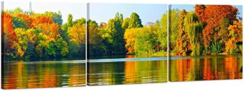 Fall Forest Lake Landscape Canvas Wall Art Decor by LovelyHomeEssentials