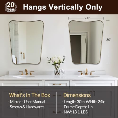 ANDY STAR Irregular 24"x30" Brushed Gold Bathroom Vanity Mirror - Image 2