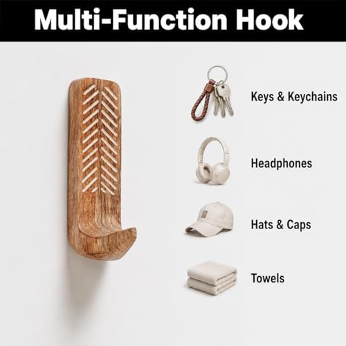 IndianShelf 3 Boho Wood Adhesive Wall Hooks Peel Stick - Image 5