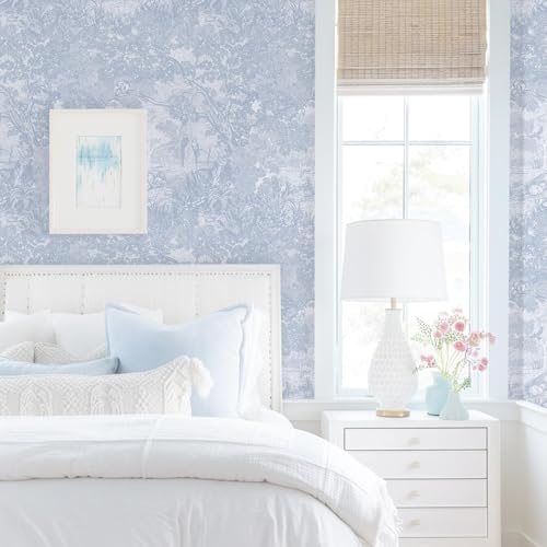 Dimoon 17.3" X 78.7" Peel and Stick Wallpaper Blue White Modern Forest Floral - Image 5